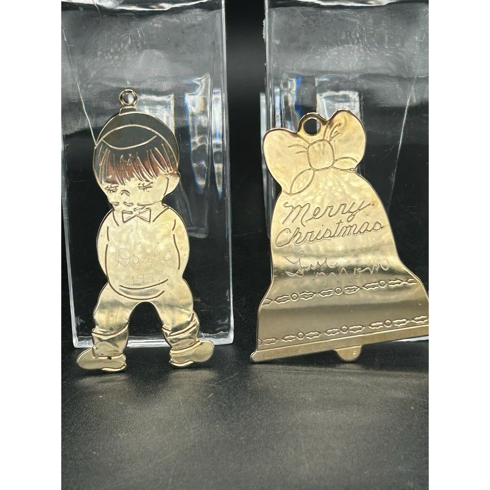 VTG Brass Boy Bell Merry Christmas Ornaments 1977 David Engraved 2.7" Love Mom